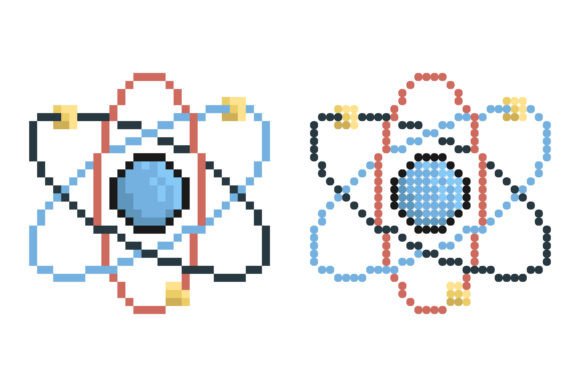 Pixel Icon. Atom, Electrons Revolve Around Proton: A Versatile Visual for Education and Design